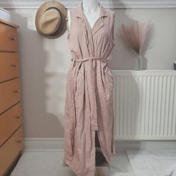 Stoosh Belted Sleeveless Vest Trench Coat Cardigan - Picture 3 of 12